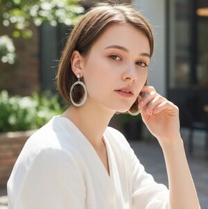 09.25 Silver Monroe Double Strand Circle Rhinestone Earrings Hoop Gifts